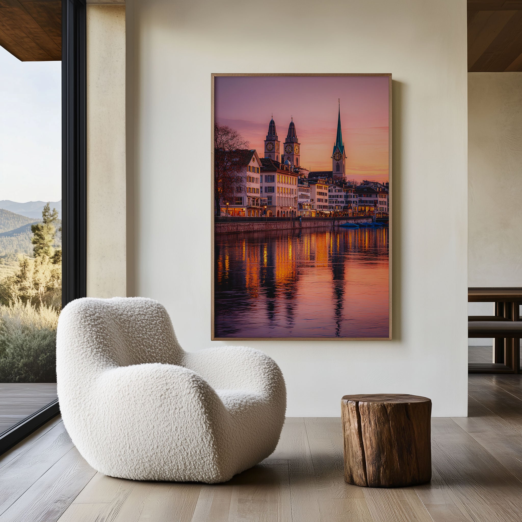 Zurich Old Town Sunset Wall Art | Grossmünster Fraumünster Limmat River Switzerland Print | Travel Photography Poster