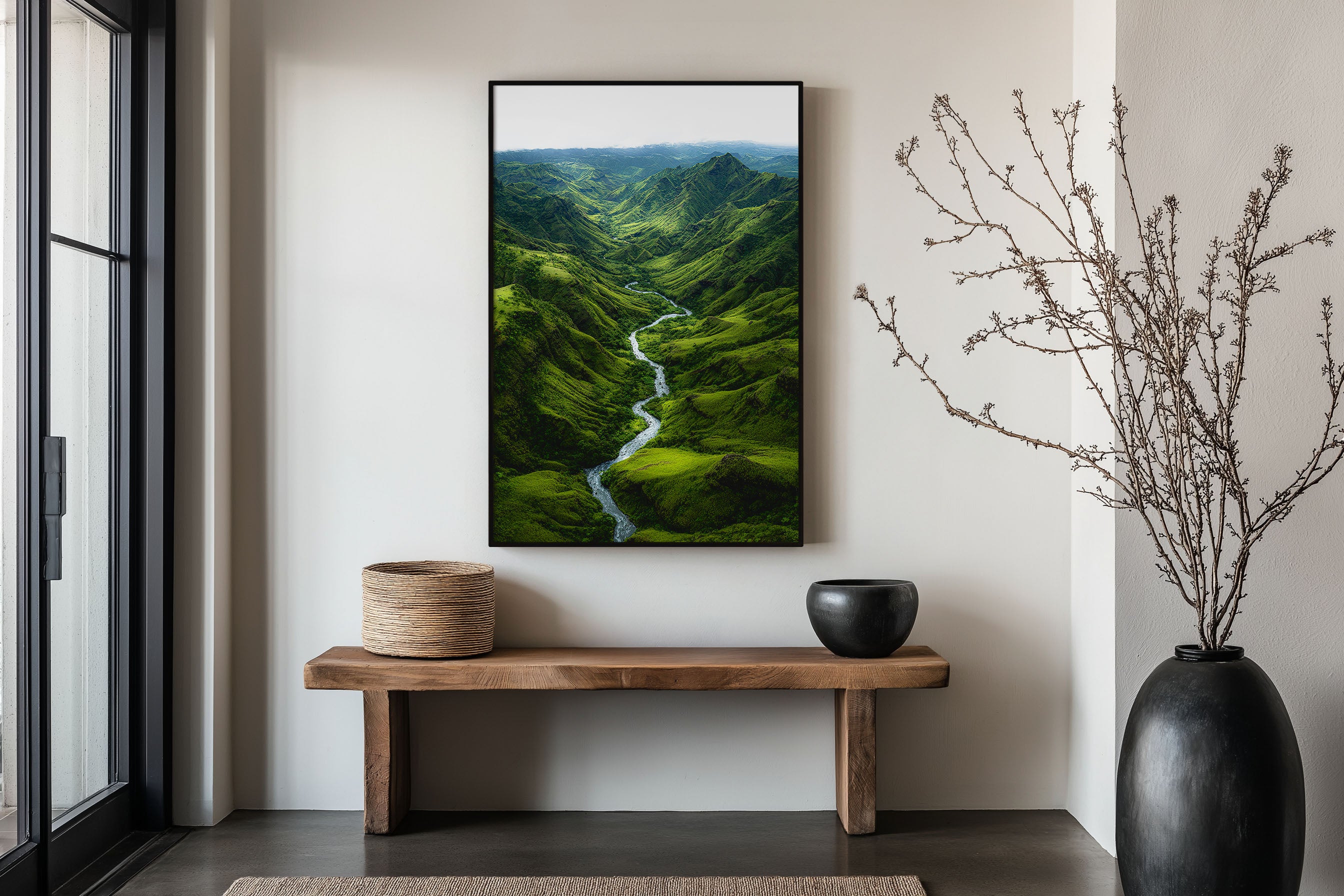 Kauai Hawaii River Valley Print | Aerial Green Canyon Wall Art | Tropical Jungle Photography
