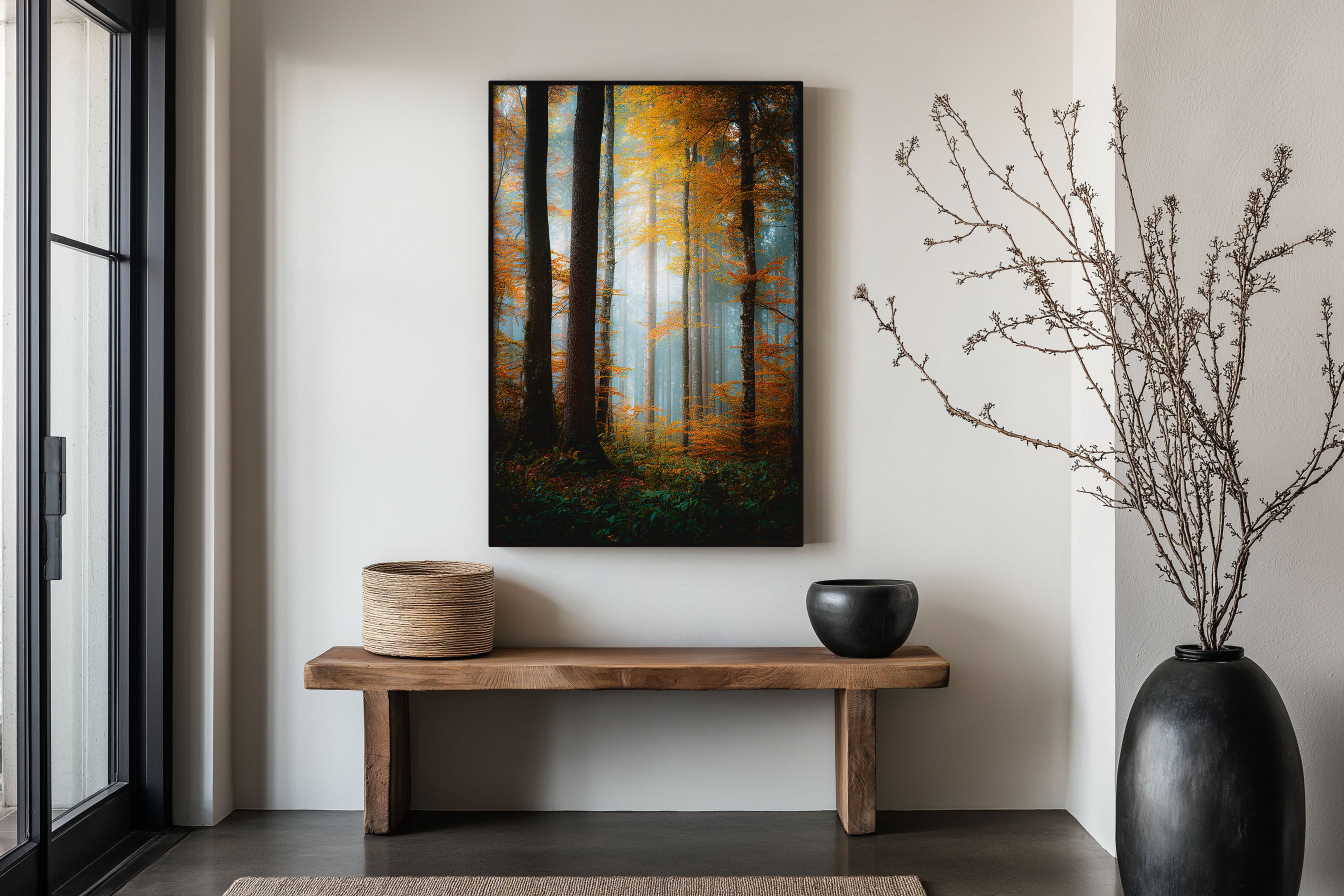 Misty Autumn Forest Print | Golden Fall Woodland Fog Wall Art | European Forest Photography