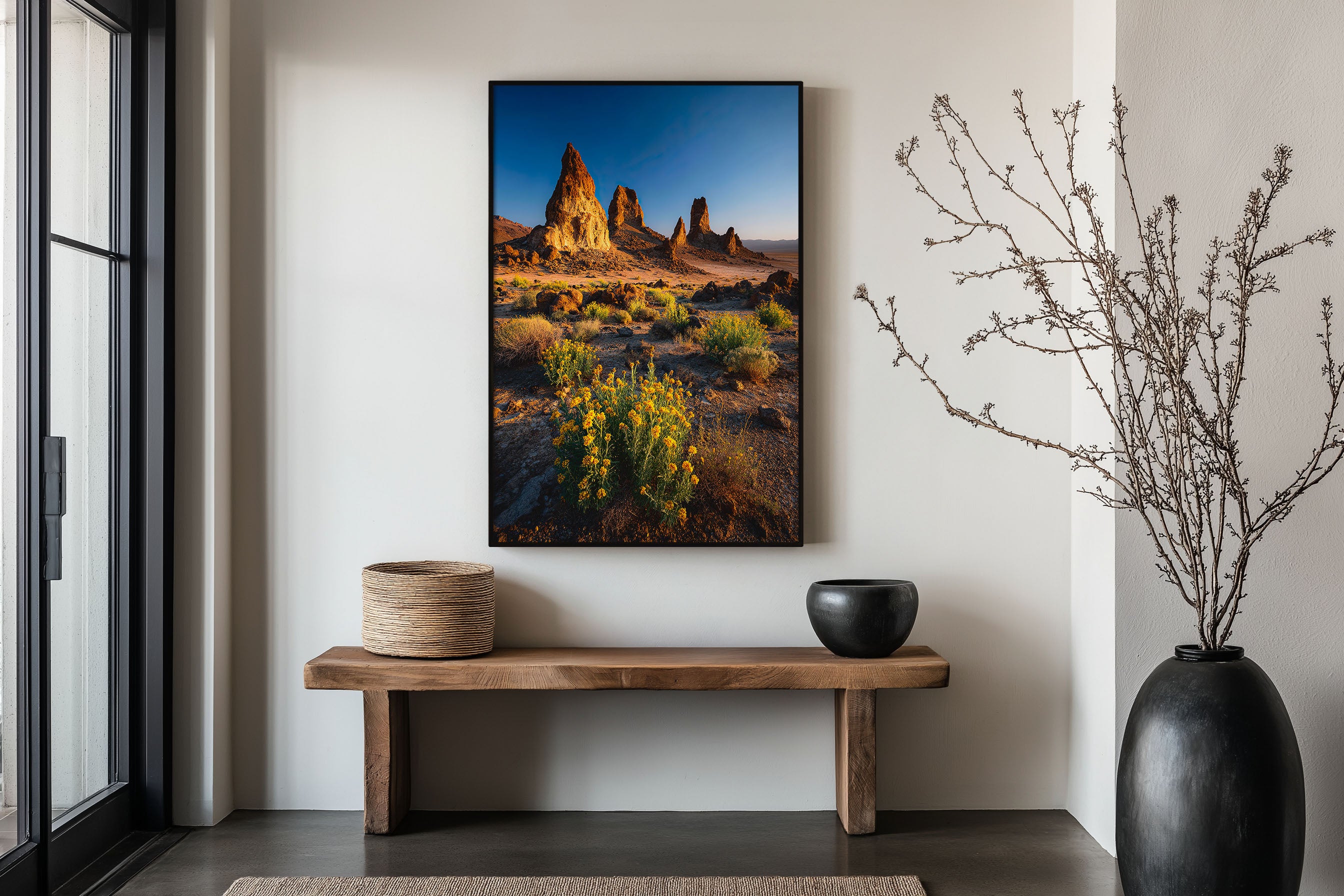 Trona Pinnacles Desert Wildflowers Print | California Desert Wall Art | Mojave Rock Spires Landscape Photography Poster