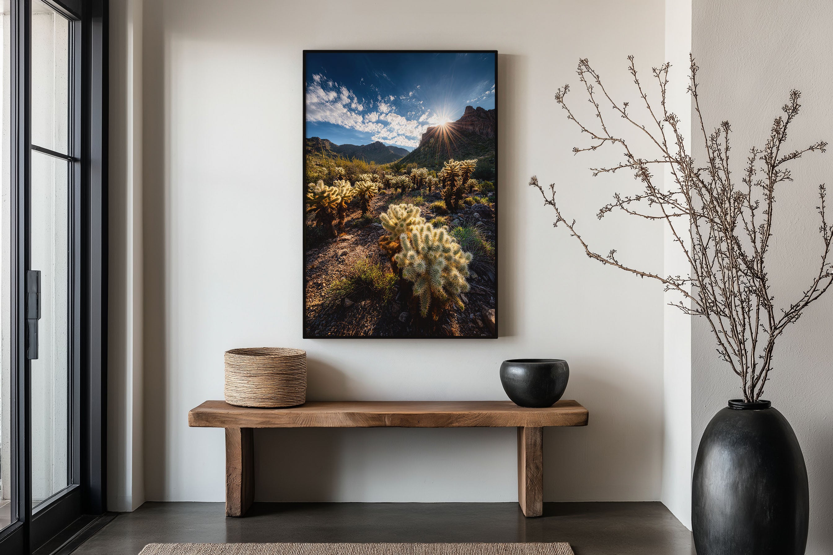 Arizona Desert Print | Cholla Cactus Sunburst Wall Art | Sonoran Desert Landscape | Southwest Photography Poster