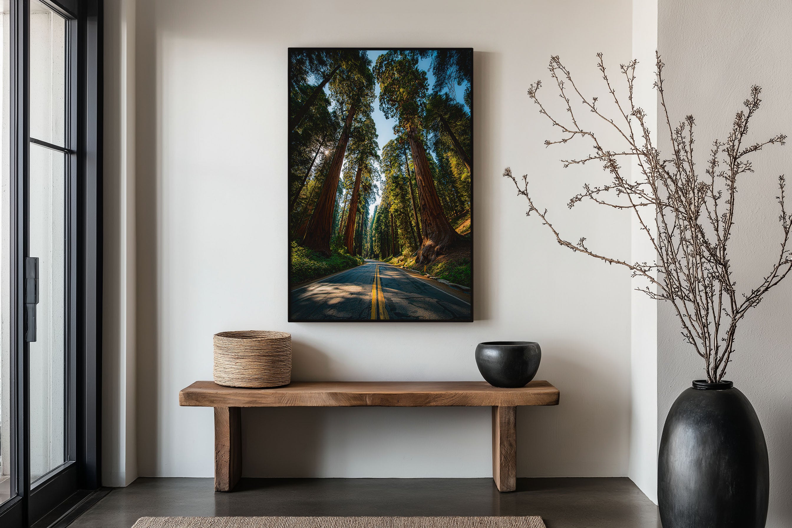 Sequoia National Park Road Print | Giant Redwood Forest Wall Art | California Sequoia Tree Road Photography Poster