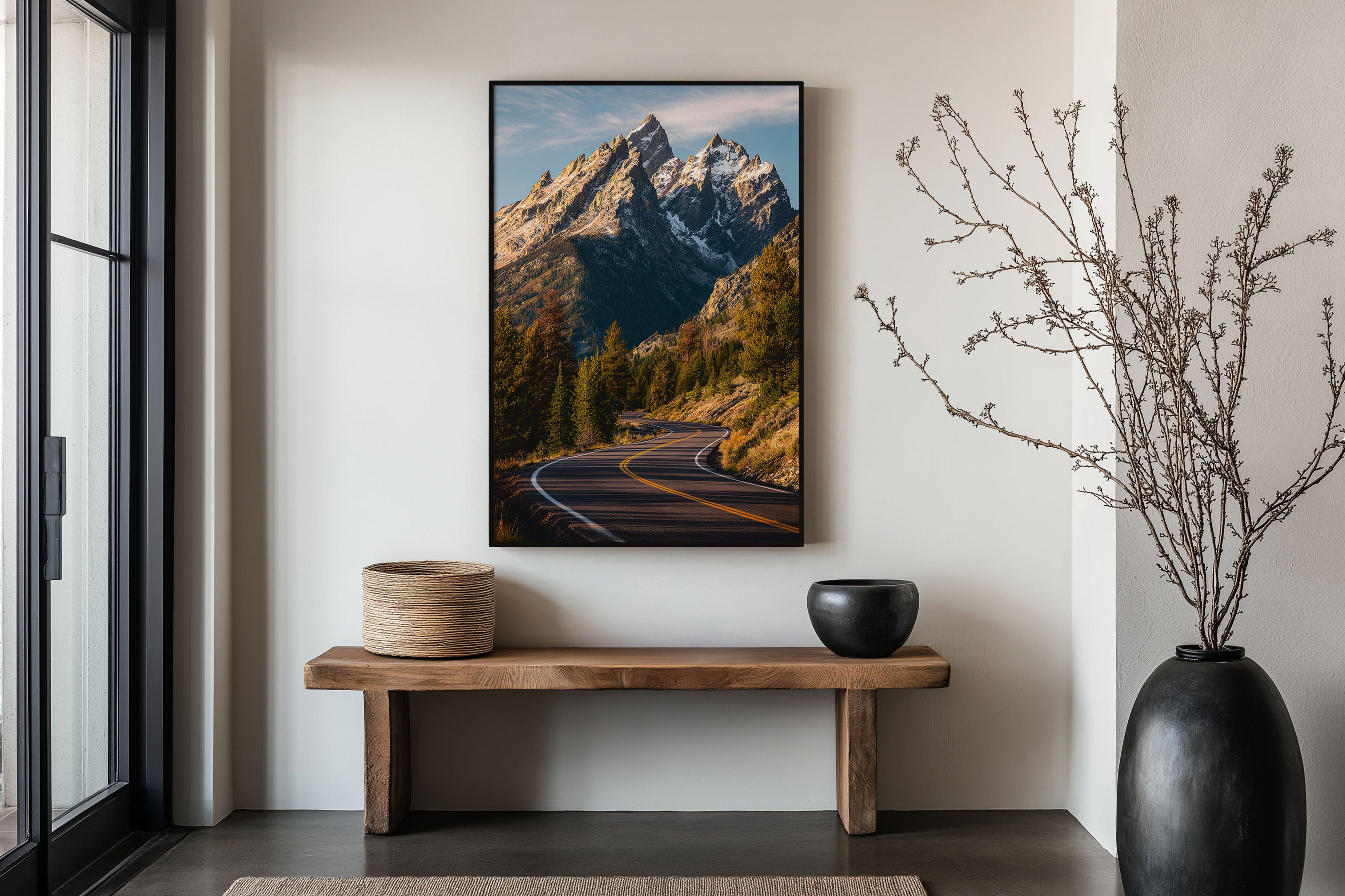 Grand Teton Mountain Road Close-Up Print | Wyoming Autumn Highway Wall Art | Teton Range Road Trip Landscape Photography Poster