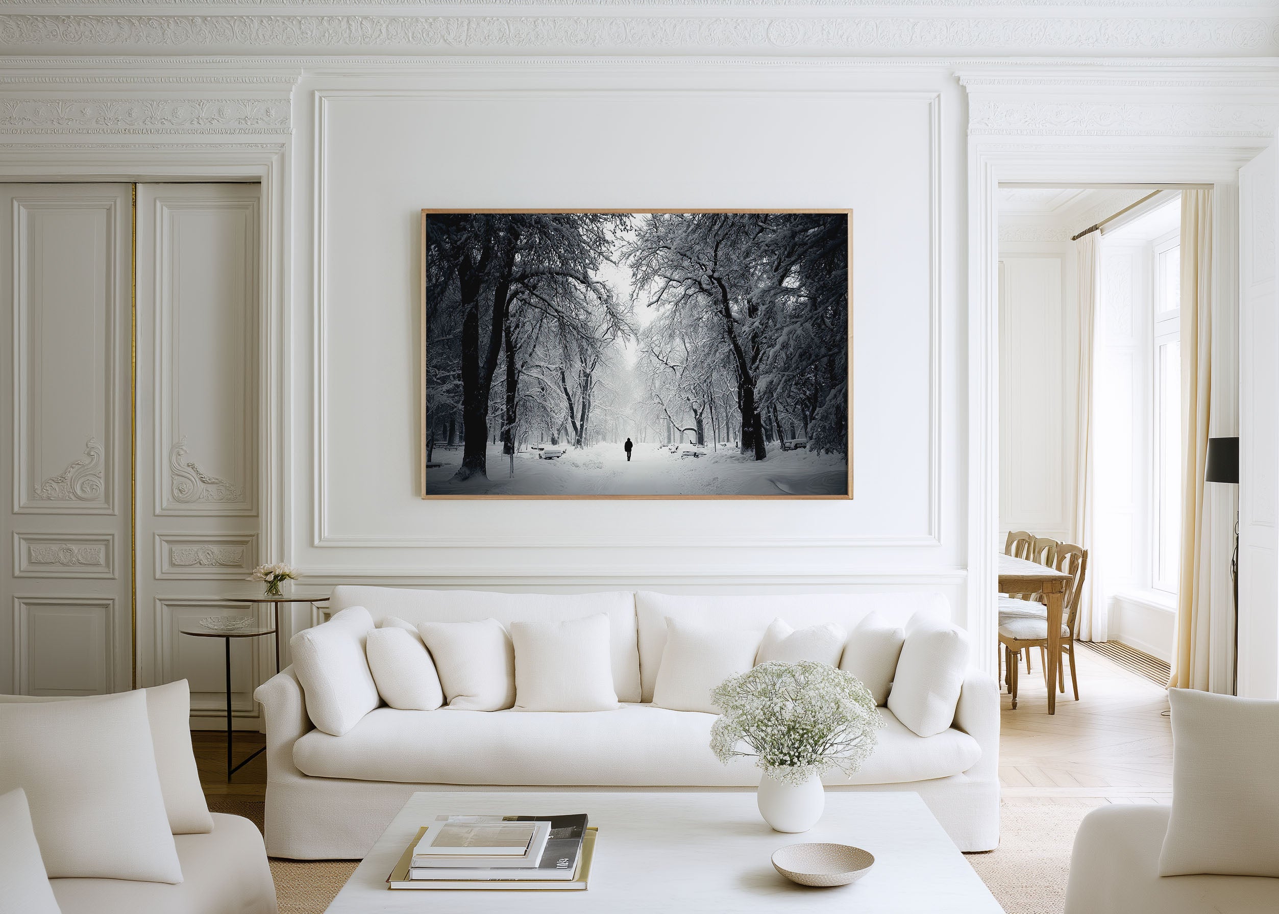 Lone Figure in Snow-Covered Winter Park | Black & White Fine Art Photography Print