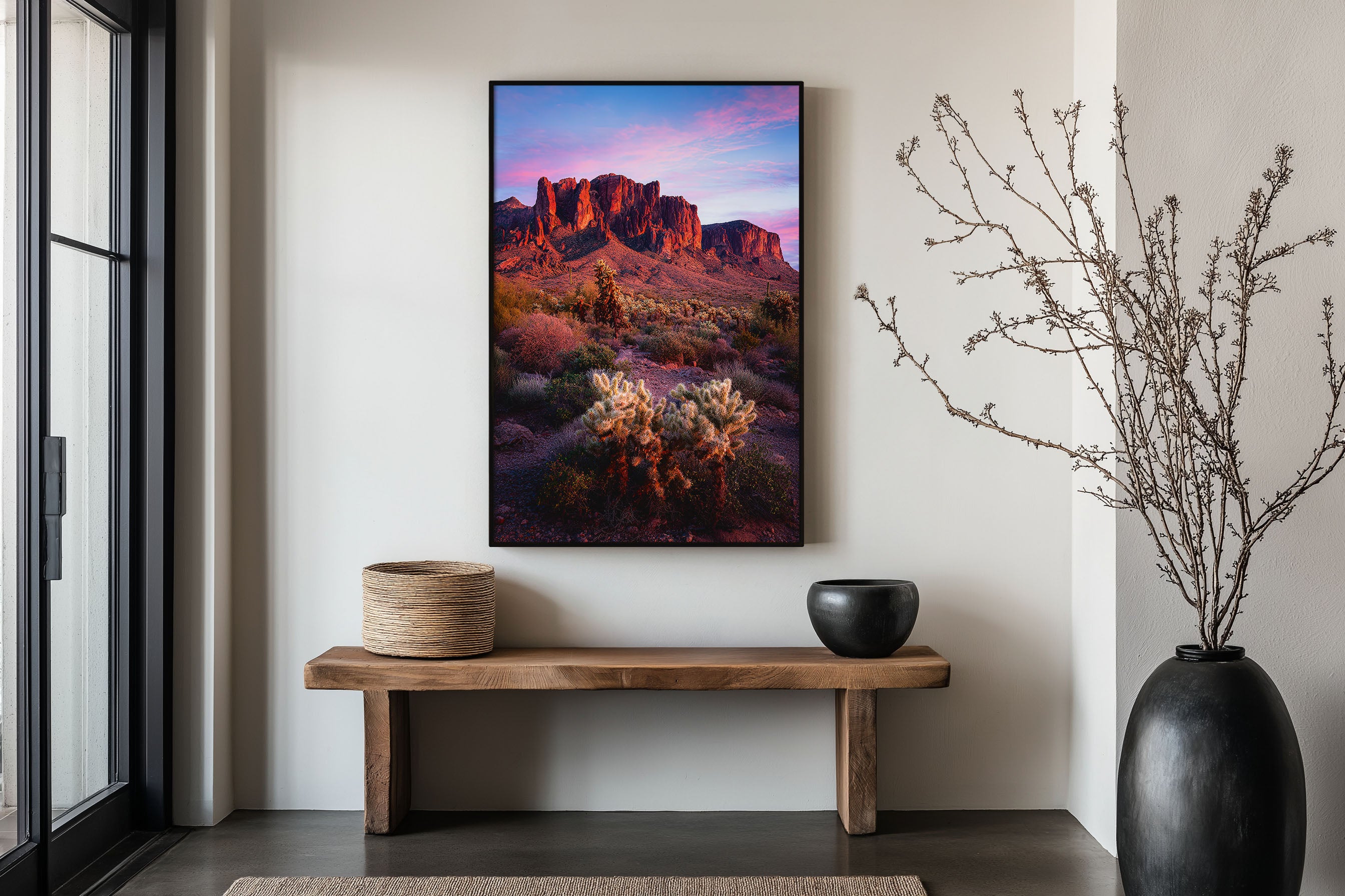Superstition Mountains Arizona Print | Desert Sunset Wall Art | Red Rock Cactus Landscape Photography Poster