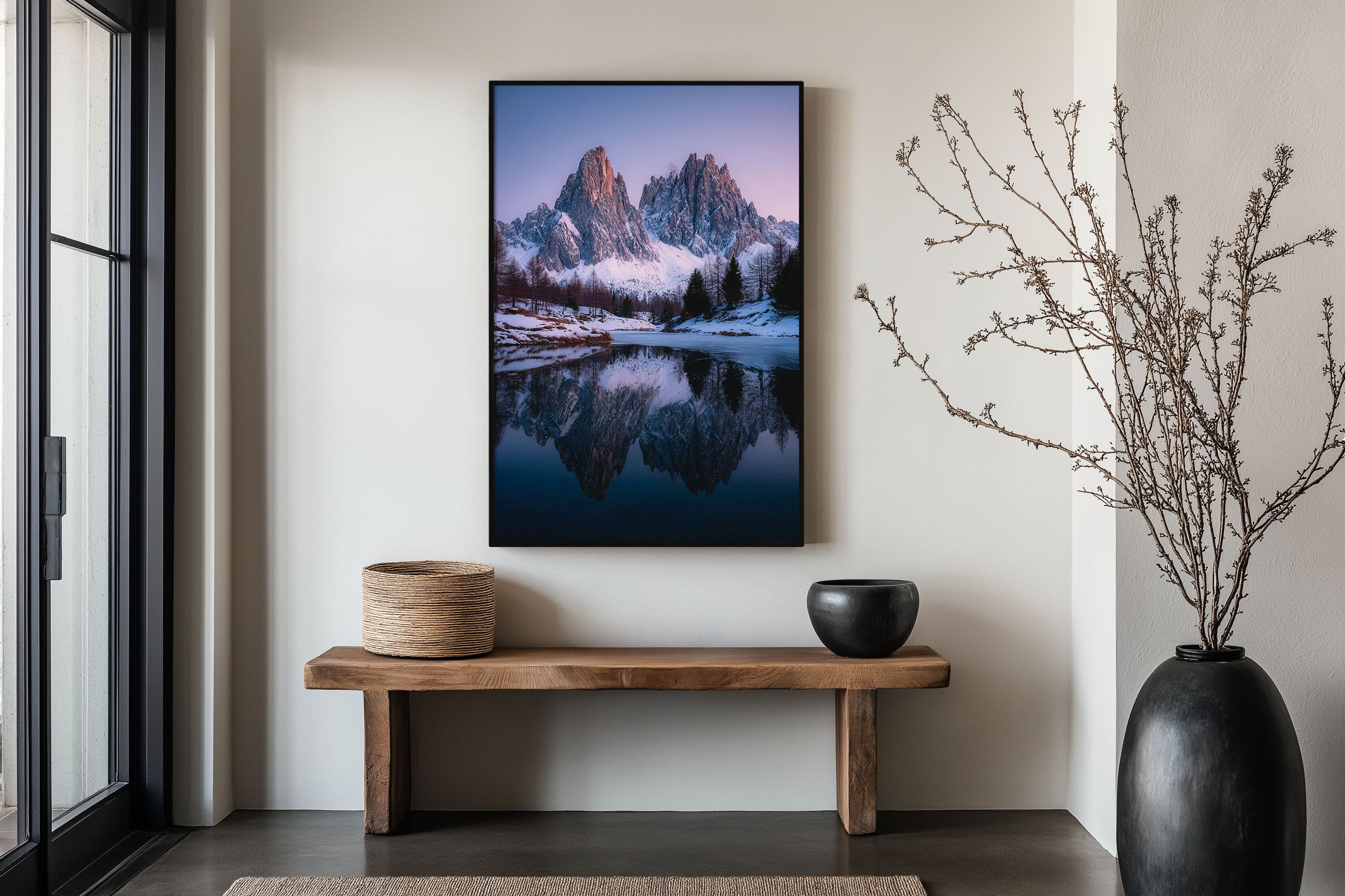 Cadini di Misurina Dolomites Winter Reflection Print | Italian Alps Snow Lake Wall Art | Dolomites Pink Twilight Frozen Lake Landscape Photography Poster
