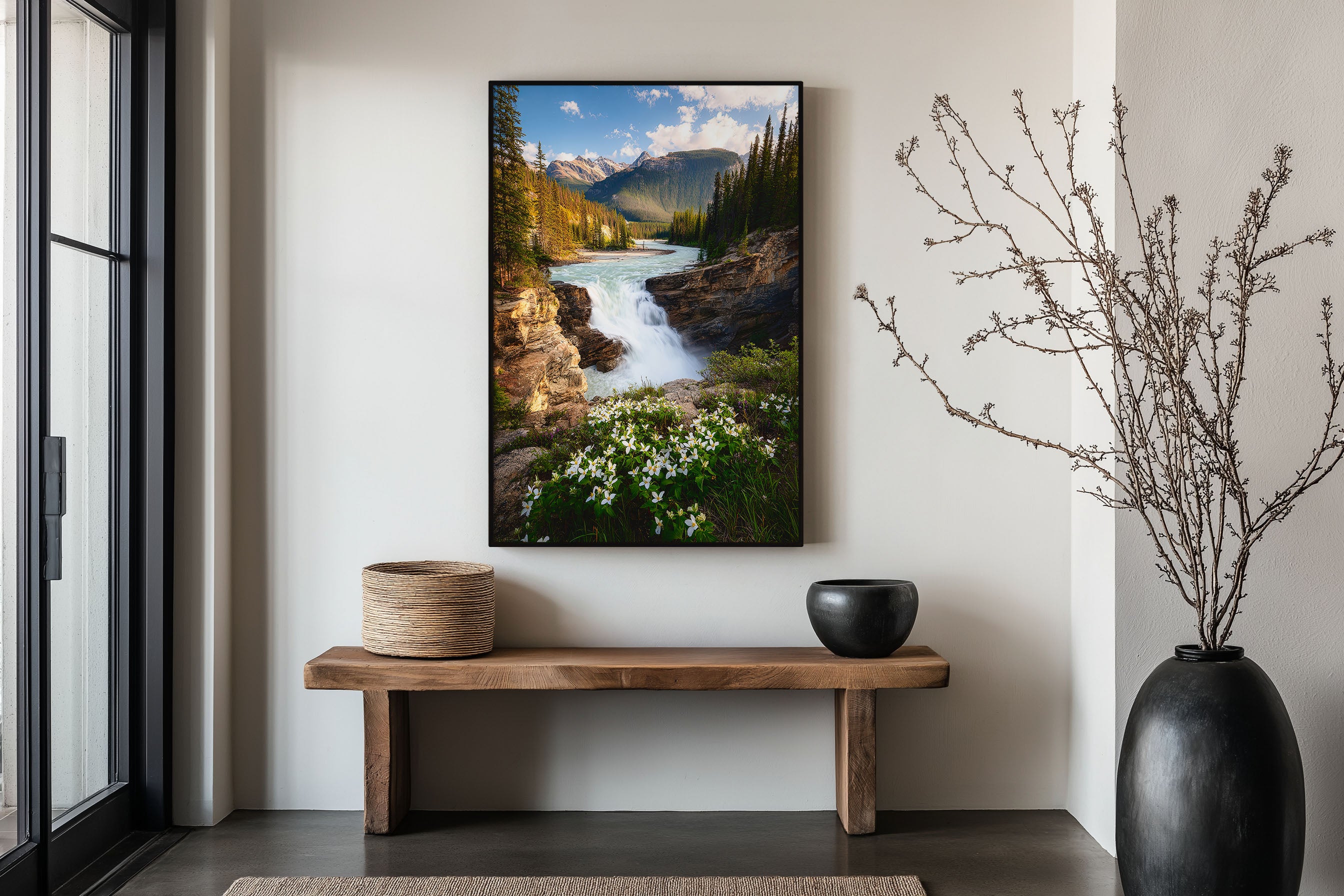 Athabasca Falls Jasper Print | Canadian Rockies Waterfall Wall Art | Alberta Wildflower Photography