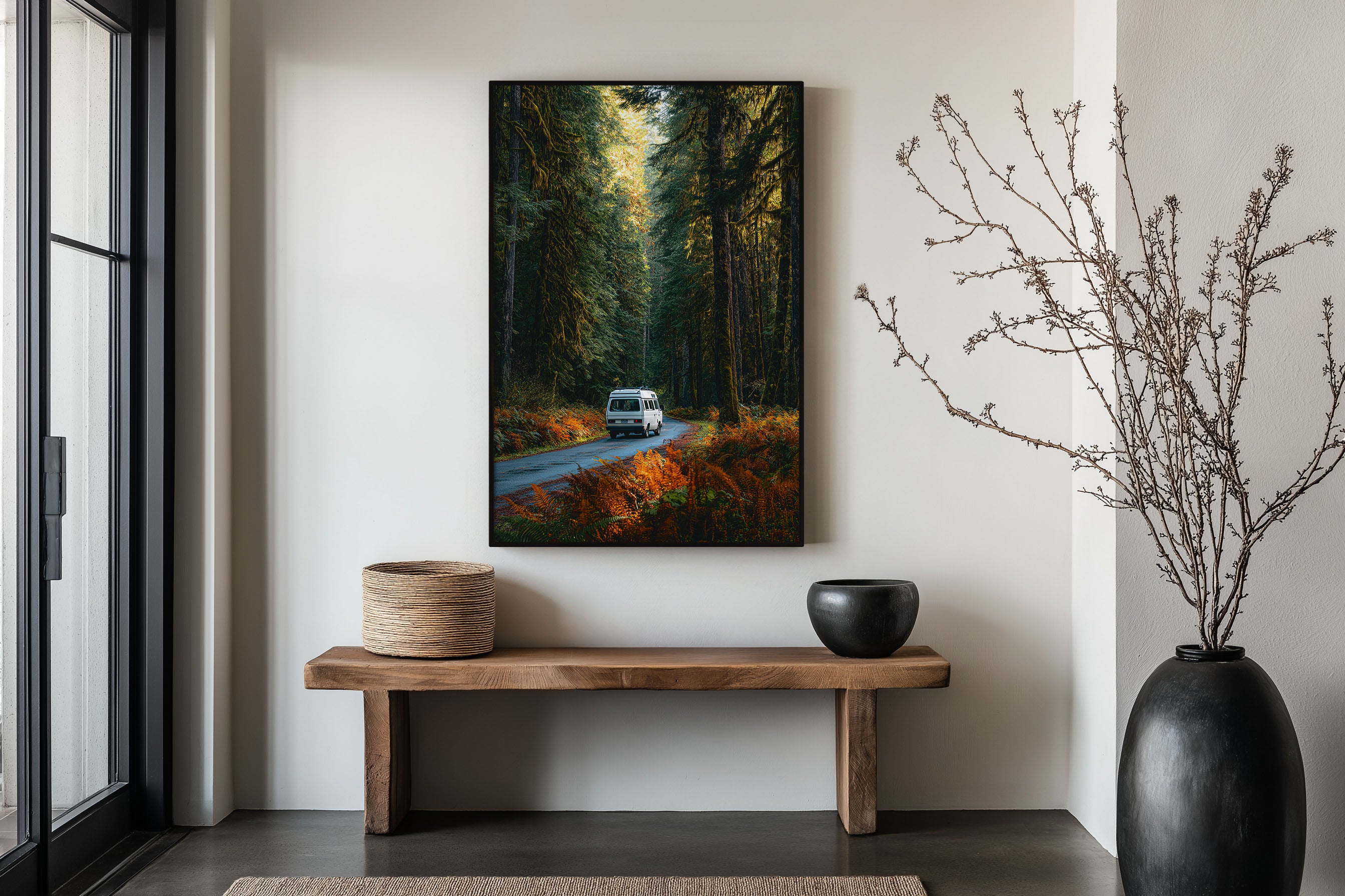 Pacific Northwest Van Life Forest Road Print | Olympic National Park Campervan Wall Art | PNW Autumn Fern Forest Road Trip Photography Poster