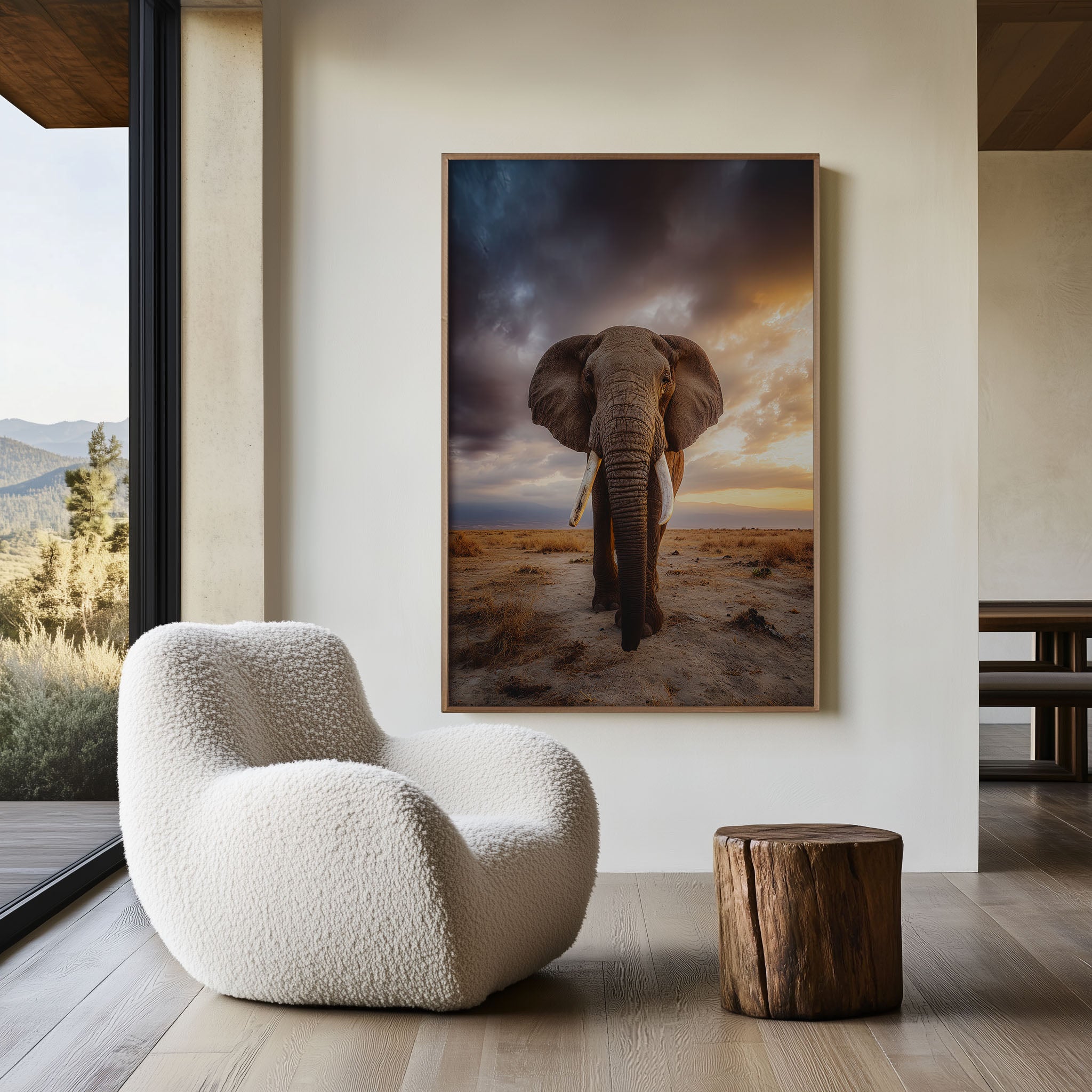 African Elephant Wall Art | Safari Wildlife Sunset Print