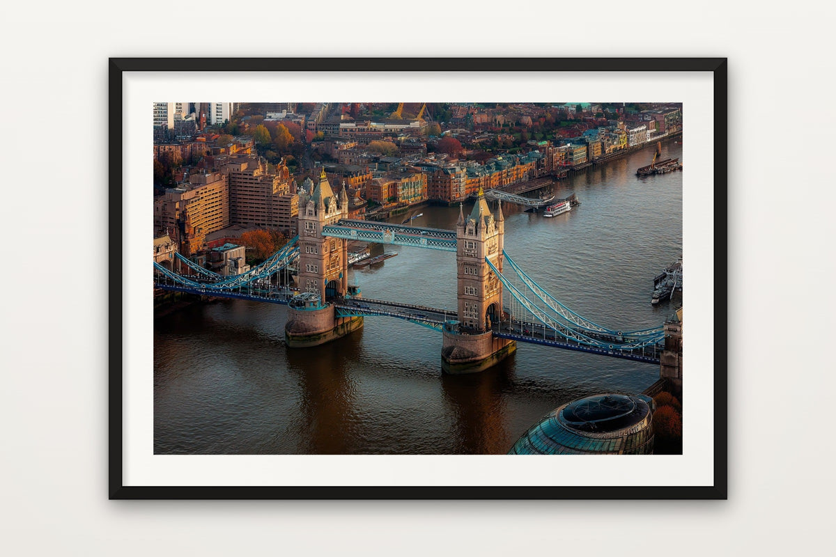 Tower Bridge from Above wall art print – An aerial view of Tower Bridge on the Thames, London
