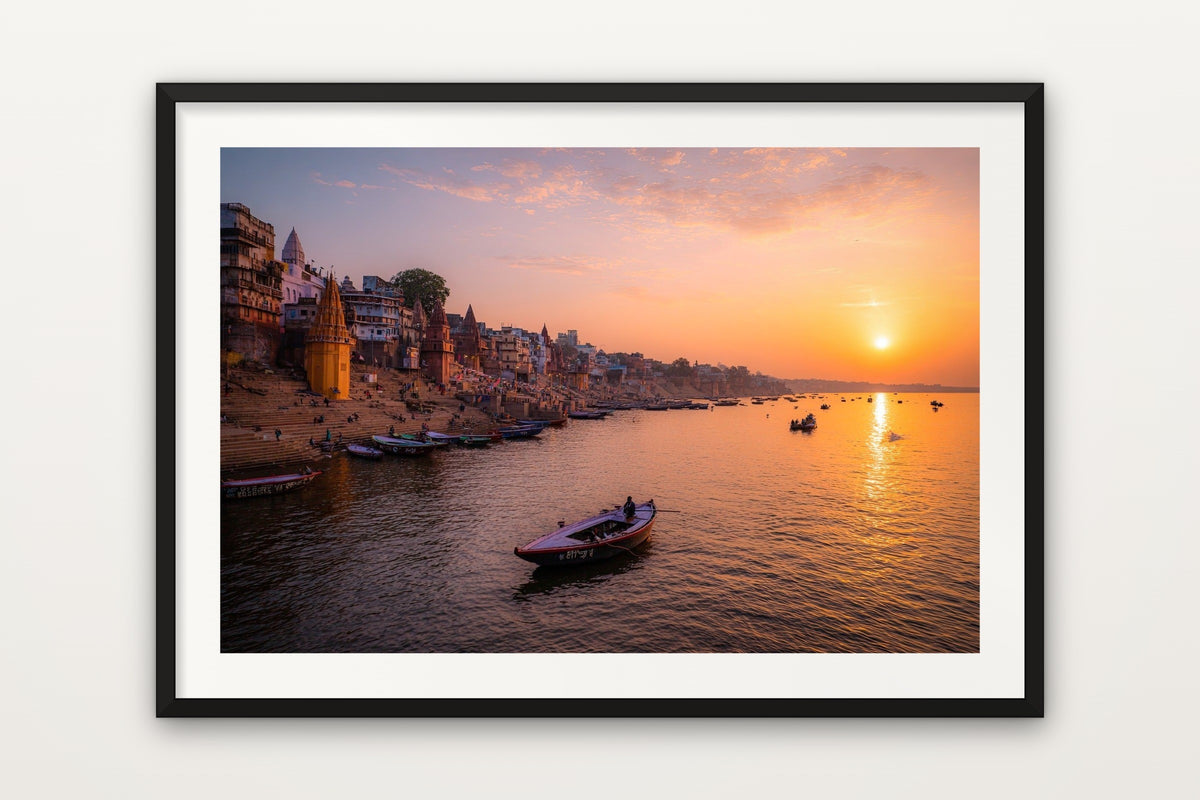 Varanasi Ghats wall art print – Sunrise over the ghats of Varanasi on the Ganges, India