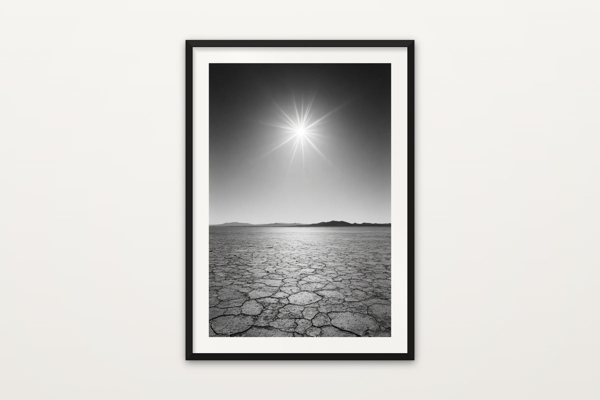 Black Rock Desert wall art print – The cracked salt flats of the Black Rock Desert in black and white, Nevada
