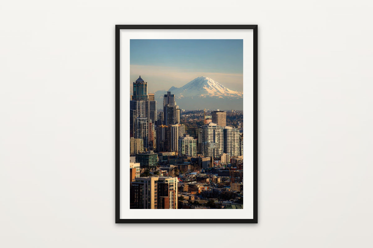 Seattle and Rainier wall art print – Mount Rainier rising behind the Seattle skyline
