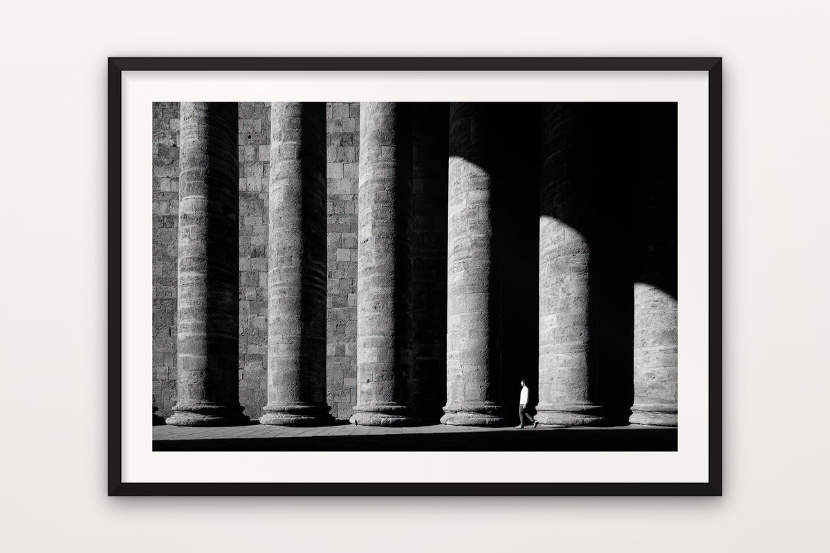 Ancient Stone Columns wall art print – Ancient stone columns of the Pantheon, Rome, in black and white