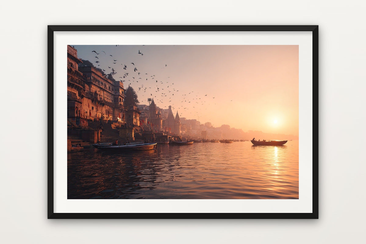 Varanasi at Sunrise wall art print – Sunrise on the Ganges at Varanasi, India