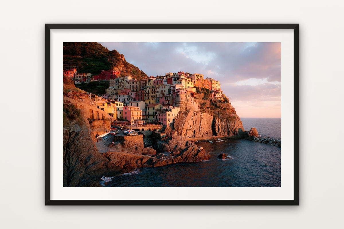 Manarola wall art print – The coastal village of Manarola at sunset, Cinque Terre