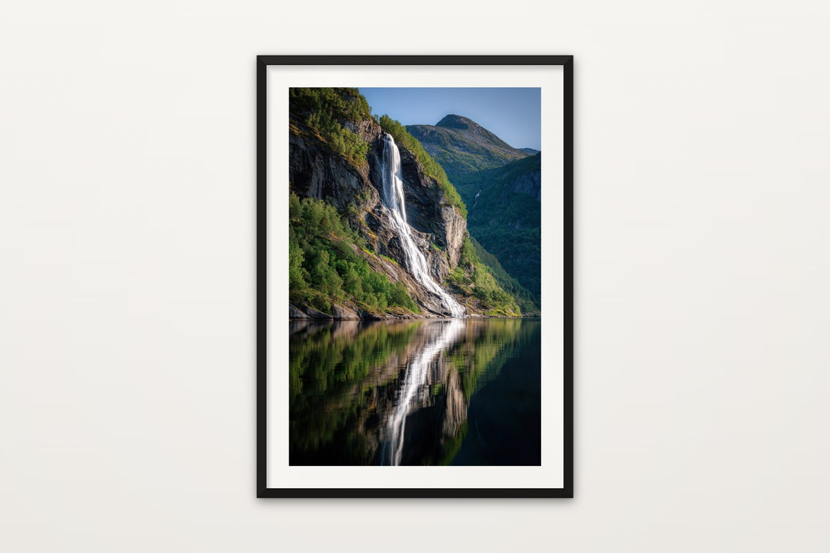 Seven Sisters Reflected wall art print – The Seven Sisters waterfall reflected in Geirangerfjord, Norway