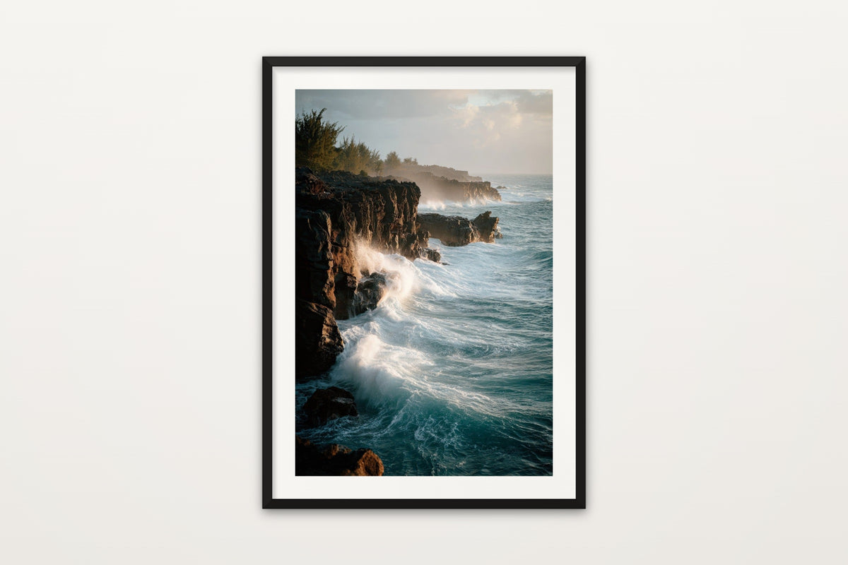 Big Island Lava Cliffs wall art print – Pacific waves against the lava cliffs of Hawaii's Big Island
