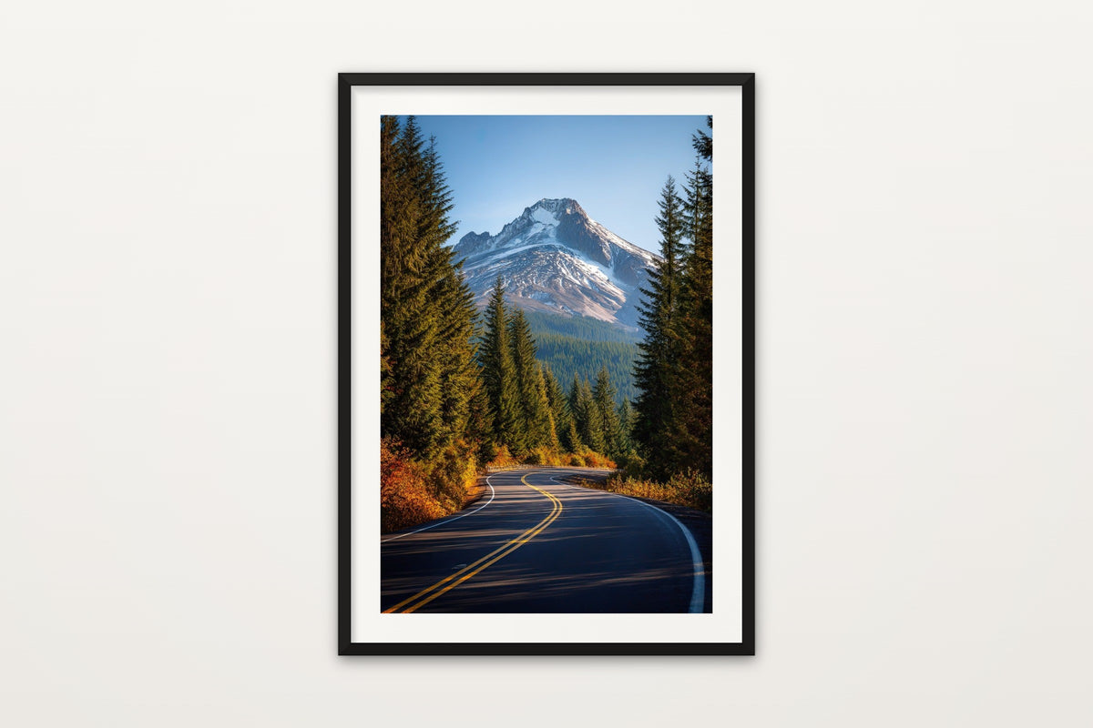 Mount Hood in Autumn wall art print – Mount Hood above an autumn road, Oregon