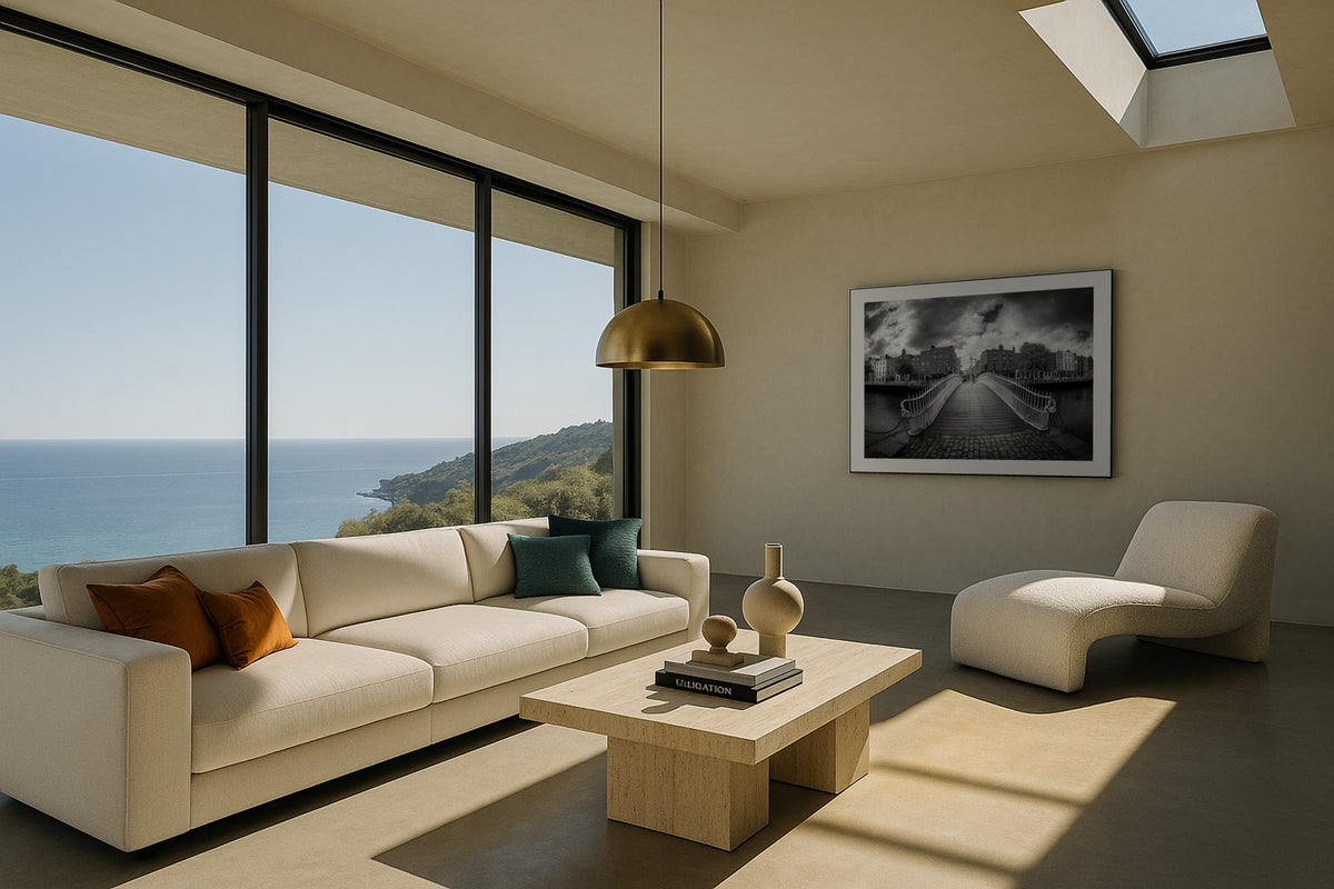 The Walkway wall art print, framed with a white border, in a concrete black frame